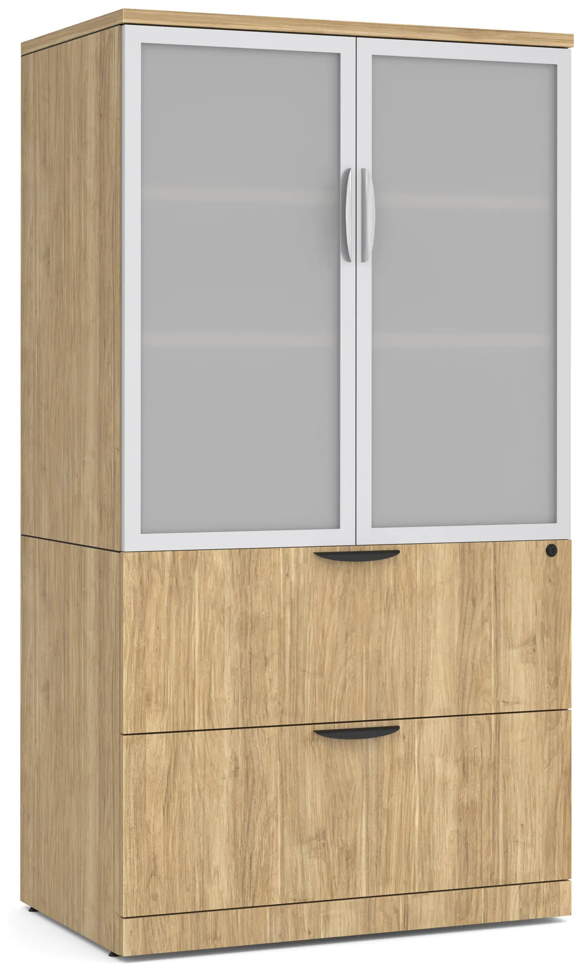 BROOKLYN-LAMINATE-2-DRAWER-LATERAL-FILE-WITH-STORAGE-CABINET-GLASS-DOORS-ASPEN-OAK