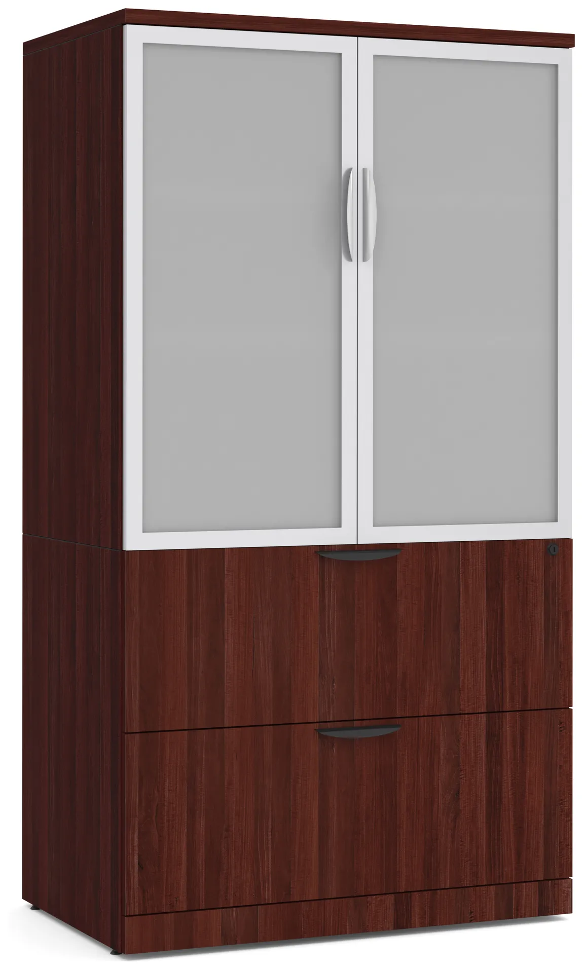 BROOKLYN-LAMINATE-2-DRAWER-LATERAL-FILE-WITH-STORAGE-CABINET-GLASS-DOORS-MAHOGANY